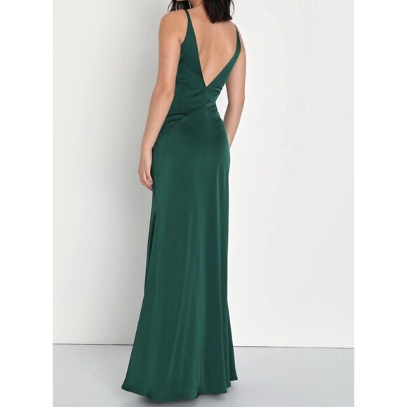 Lulus Aura Emerald Green Sleeveless Satin Maxi Dress Party Wedding HOCO Prom-XS - Picture 2 of 10